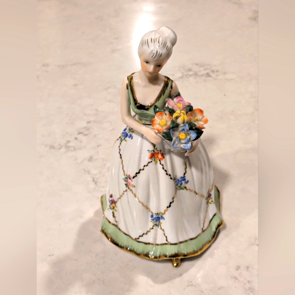 Vintage Porcelain Woman with Flowers Basket 7 5" New No Box